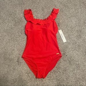 NWT Nicole Miller Studios 1 Piece Off Shoulder Swimsuit Size 6